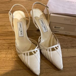 Jimmy Choo satin ivory heeled sling back size 38